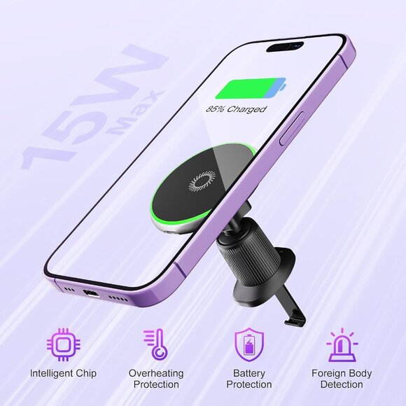 Magsafe Car Mount Charger for iPhone Magnetic Phone Holder 15W Fast Charging - Picture 3 of 7